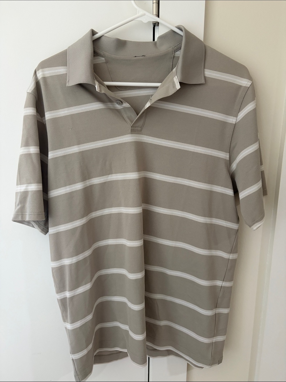 lululemon athletica Men's Taupe and White Striped Polo
